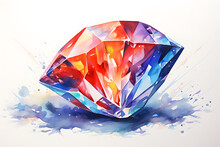 Colorful Diamond Watercolor Illustration Isolated On White Background