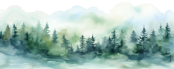 Green park, forest landscape watercolor banner 