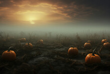 Pumpkin Patch Peering Out Of The Mist A Misty Field Of Glowinthedark Pumpkins Staring Out From The Fog.. Halloween Art