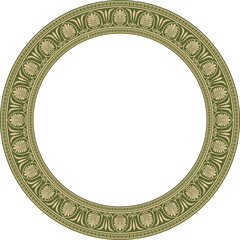 Wall Mural - Vector gold and green round classical Greek ornament. European ornament. Border, frame, circle, ring Ancient Greece, Roman Empire..