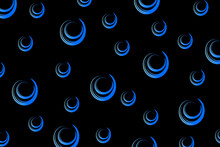 Abstract Black Background With Asymmetric Blue Lines In The Form Of Spirals Of Different Sizes	