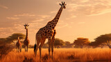 Fototapeta  - Giraffe on the savanna. Generative AI