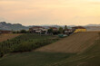 view over the hills of Moncalvo in Piedmont at a summer sunset