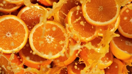 Poster - Super Slow Motion Shot of Splashing Fresh Oranges. Filmed on High Speed Cinematic Camera at 1000fps.
