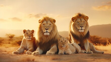 Group Of Lions On The Savanna. Generative AI