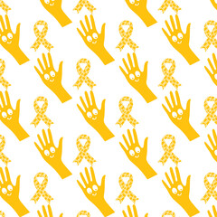 Digital png illustration of yellow happy hands and ribbons on transparent background