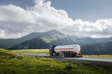 Fototapeta  - fuel tanker truck on th mountain road