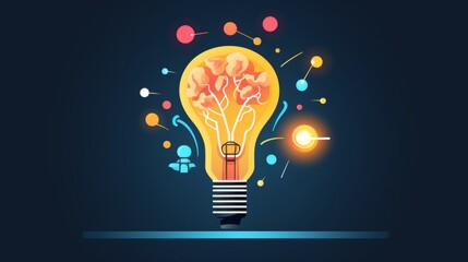 Canvas Print - Creative idea with brain and light bulb illustration. AI generative.