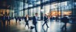© Onchira - blurred business people in white glass office background, Generative AI