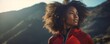 © vadymstock - Portrait beautiful Afro American sporty woman training outdoors. Ai generative.