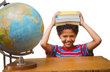 Canvas Print - Digital png photo of biracial schoolboy on transparent background