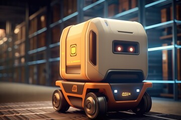 Leinwandbilder - Mobile robot transporting a box in a warehouse, Supply chain warehouse delivery service transport and logistics.