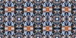 Indigo blue white vibrant watercolor batik azulejos tile border banner background. Seamless coastal blur linen effect geometric mosaic effect.Boho Patchwork nautical masculine summer ribbon trim. 