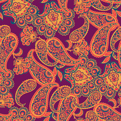  Paisley seamless vector pattern. Fabric Indian floral ornament 