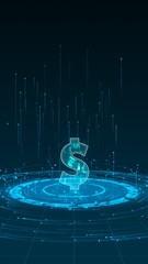 Poster - blue digital money logo with particle ring circle rotation with ai technology icon on futuristic abs