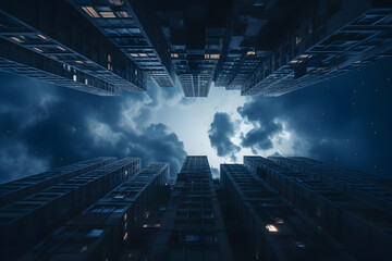 Wall Mural - bottom view to the sky in the night city