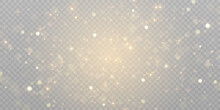 Gold Dust Light Bokeh. Christmas Glowing Bokeh And Glitter Overlay Texture For Your Design On A Transparent Background. Golden Particles Abstract Vector Background.	
