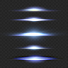 Aufkleber - Set of blue horizontal highlights. Laser beams of light, horizontal light beams. Set of glowing transparent vector light effects isolated on transparent background, explosion, sparkle, sparkle. Vector