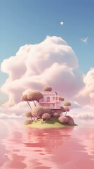 Pink pastel mystical dream island cloudy background phone hd wallpaper, ai generated