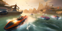 Racing Game Featuring Boats And Water-based Vehicles Dyna Generative AI