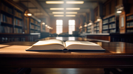 Poster - open book on library background.created with generative ai technology.