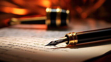 Poster - Vintage pen on legal agreement. Created with Generative AI technology.