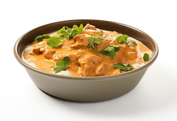 Butter Chicken in a bowl looks delicious isolated on white background