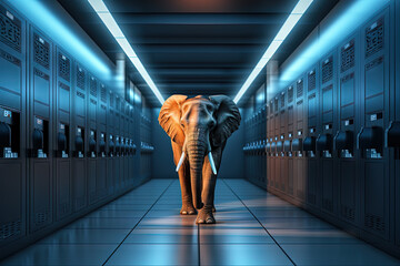 Sticker - Elephant in the server room. Concept of the big data and digital fragility.