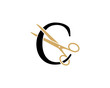 Letter C with Scissor Logo Vector 002