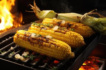Wall Mural - grilled corn on the cob with melting butter