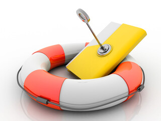 Poster - 3D illustration Key protected folder on life belt