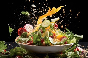 Sticker - salad ingredients falling into a bowl in motion