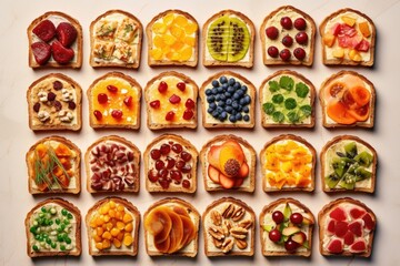 Poster - toast with different toppings arranged in a grid