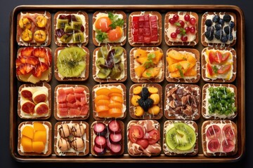 Poster - toast with different toppings arranged in a grid