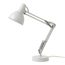 A Minimalistic White Desk Lamp On A Clean White Background