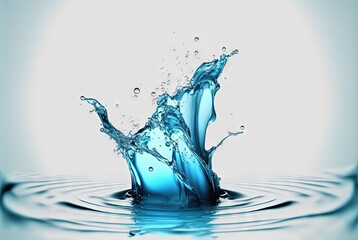 Poster - Water splash with beautiful drops flying away. Liquid motion background.