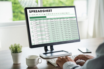 Fototapete - businessman working with data and graphs in spreadsheet documents for online analysis microsoft exce