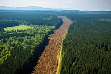 Wall Mural - comparison of healthy forest and deforested land side by side