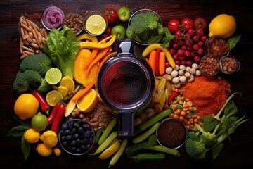 Canvas Print - blender and a recipe book opened on the counter