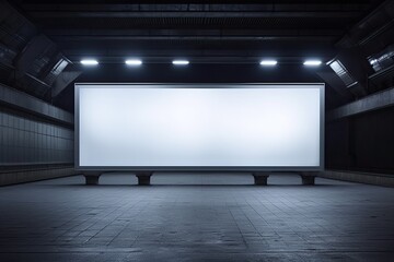 Poster - Recreate the concept of advertising banners with an empty layout placed horizontally in an underground tunnel walkway. These banners serve as outofhome media displays in the form of lightboxes. The