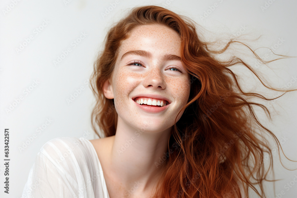 Generative AI closeup portrait of amazing young red hair woman ...