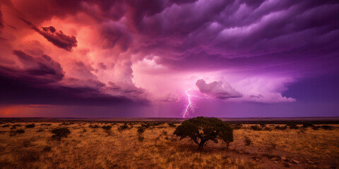 Wall Mural - Thunderstorm with dramatic sky - Generative AI