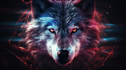 Wall Mural - The wolf face exposure magical Americana