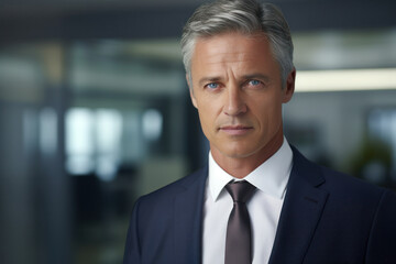 Poster - Corporate middle-aged man manages business in office portrait