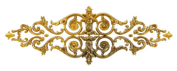 Wall Mural - 3d render of vintage gold baroque frame scroll, gold ornament on transparent background