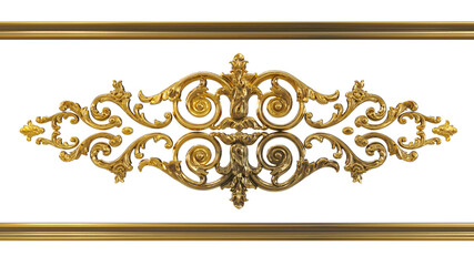 Wall Mural - 3d render of vintage gold baroque frame scroll, gold ornament on transparent background