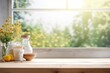 © The 2R Artificiality - The kitchen summer window background is blurred, serving as the backdrop for a bleached wooden table top.