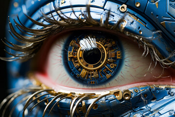 Poster - Close up of person's eye with clock inside of it.