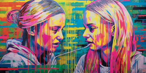 Poster - Two girls discussing - Generative AI