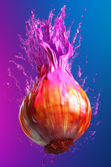 Aufkleber - An abstract surreal photograph of a Onion splashed in bright paint, symbolizing freshness and health.  Generative AI technology...